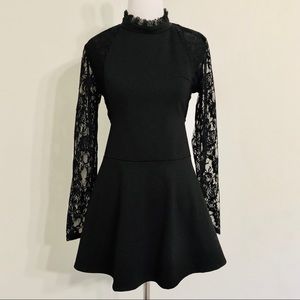 🧨 4/$25 Black Mock Neck Mini Dress w/ Lace Detail